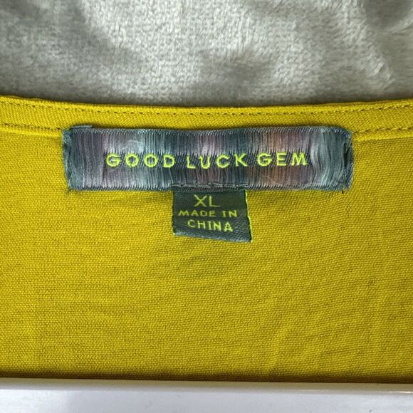 Good Luck Gem Oversized Dress Women's XL Mustard Yellow Tie Front Pockets (0726) - Picture 3 of 12